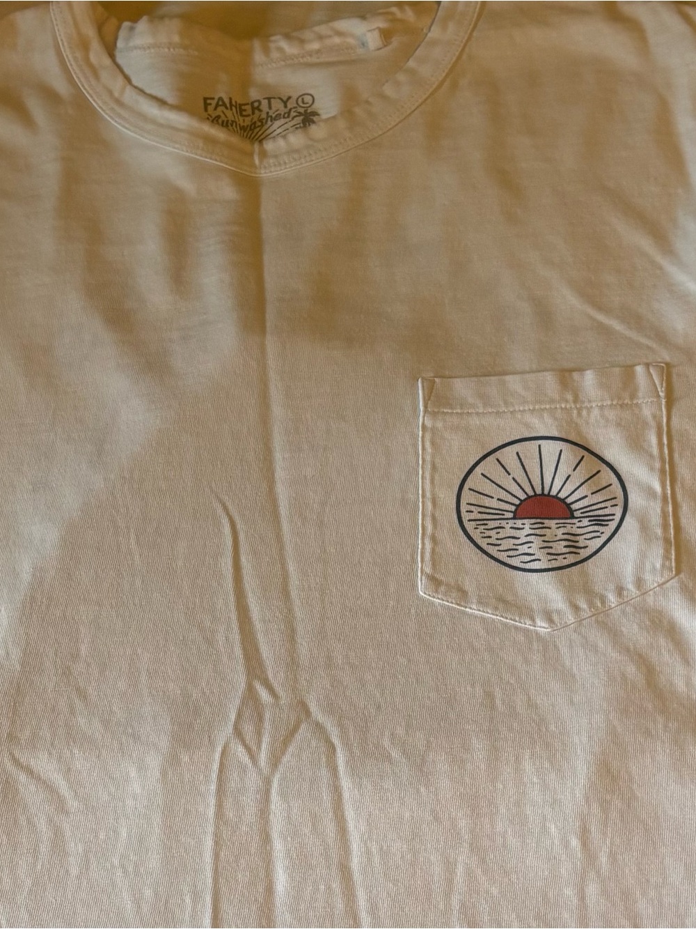 Faherty Cream Pocket Tee with Sunrise Patch